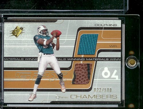 2001 SPx Chris Chambers Winning Materials Jersey/Football Card - Mint Condition - Shipped In Protective Display Case Miami Dolphins Football Card - Mint Condition - Shipped In Protective Display Case