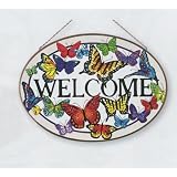 Butterflies WELCOME Metal-Framed Stained Glass Art Panel 19.25 W X 14.25 H Joan Baker Designs APM712 by 