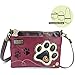 Chala Mini Crossbody Handbag, Multi Zipper, Pu Leather, Small Shoulder Purse Adjustable Strap Ivory Pawprint - Maroon One Size
