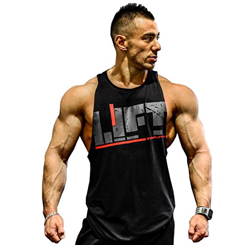 Men's LIFT Letters Printed Cotton Gym Tank Top, X-Large, Black