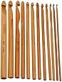 12pcs 6" Bamboo Handle Crochet Hook Knit Craft Knitting Needle Weave Yarn 3-10mm