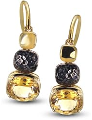 CleverEve Luxury Series Dangling Yellow Gold & Black Plated Sterling Silver Earrings w/ Prong Set Oval Cut Natural Genuine Citrine Stones 5.27 ct. tw.