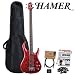 Hamer VEL2A-TRD Trans Red Electric Velocity Bass Guitar with GO-DPS Planet Waves Shredder Pick Pack PW-SHRED,PW-CT-12 Tuner, PW-CGT-10 Cable ,Gig Bag