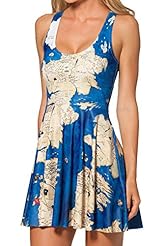 Stretchy Pleated Summer Scoop Neck Polyester/Spandex Skater Dress 