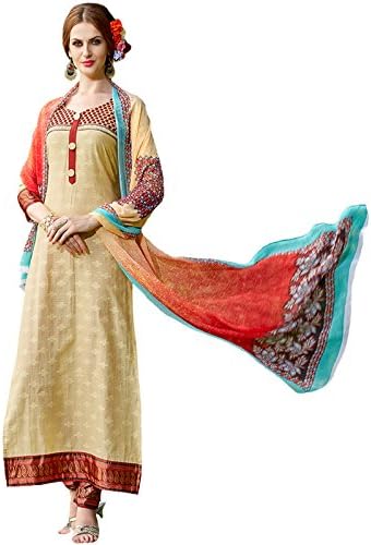Rozdeal Women's Cotton Long Salwar Kameez Free Size Cream