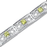 Victorian Style 3.50 carats total weight Princess Cut Peridot Gemstone Bracelet in Sterling Silver