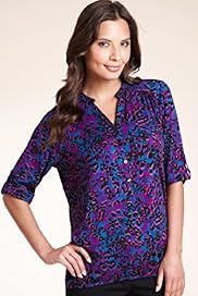 Open Neck Collar Animal Print Stretch Shirt