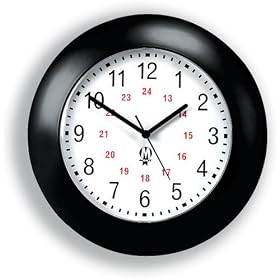 Merit Burwell Wall Clock 24 Hour Plastic 285mm Diameter Black Ref 905521