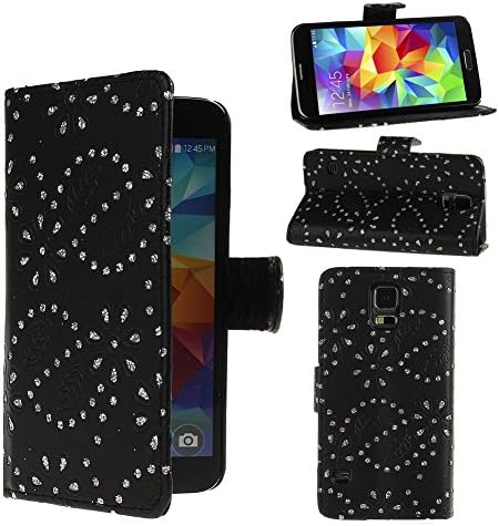 ZCARGEL(TM) 2 in 1 Separable Crystal Bling Flowers PU Leather Wallet Case/Detachable Protective Case For Samsung Galaxy S5 i9600 with 1pcs Wrist Strap