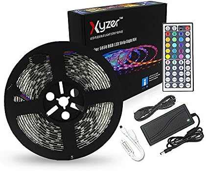 XYZER Waterproof RGB LED Strip Light Kit with 44 Keys RGB Mini IR Controller,16.4ft,300 LEDs, Color Changing RGB SMD 5050, Dimmable & Dynamic, 72W Power Supply Included)