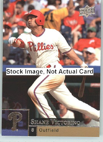 2009 Upper Deck Baseball Card # 296 Shane Victorino ( Phillies ) MLB Trading Card in a Protrective Screw Down Display Case