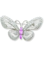 Sterling Silver Pink And Clear Cz Butterfly Pin