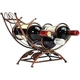 Antique Rocking Chair Design Bronze Tone 3 Bottle Tabletop Wine Rack Display Organizer Holder Stand