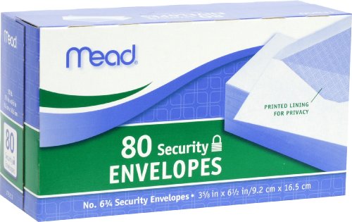 Mead #6 3/4 Security Envelopes, 80 Count (75212)