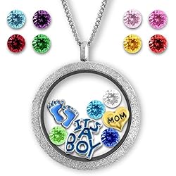 Floating Charm Memory Locket Necklaces- New Mom Gifts for Baby Boy with Chain and Charms Included