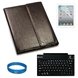 Premium Brown Textured Leather Smart Case Cover (Supports Sleep Mode) for Apple iPad 2 Wifi Wireless Tablet and Apple iPad 1st Generation (16GB, 32GB, 64GB) fits Models: MC769LL/A, MC770LL/A, MC916LL/A, MB292LL/A, MB293LL/A, MB294LL/A + Clear Screen Protector with Cleaning Cloth + SumacLife Full Size Wireless Bluetooth Keyboard + SumacLife TM Wisdom Courage Wristband
