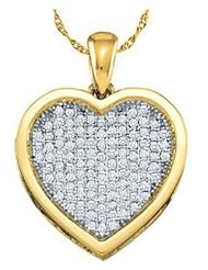 1 cttw 10k Yellow Gold Pave Heart Necklace Diamond Pave Heart Necklace (Real Diamonds: 1 cttw), 18"