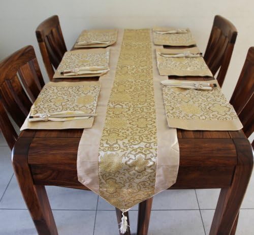 CHINESE SILKEN LOOK TABLE SETS (6 sets) (100% POLYESTER)--TONE TO TONE GOLDEN