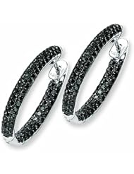 1.4 Carat 14K White Gold Black Diamond In-Out Hoop Earrings