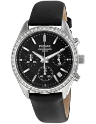 Pulsar Chronograph Black Dial Stainless Steel Satin Ladies Watch PT3061