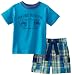 Kitestrings Baby-Boys Infant Beach Patrol T-Shirt and Plaid Short 2 Piece Set, Blue Plaid, 12 Months