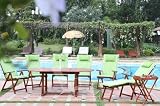 Gartenmöbel-Set Lagos, 17 tlg., Akazie - inkl. Aufl. frühlingsgrün kariert