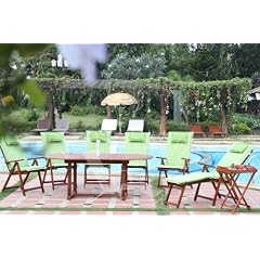 Gartenm�bel-Set Lagos, 18 tlg., Akazie - inkl. Aufl. fr�hlingsgr�n kariert