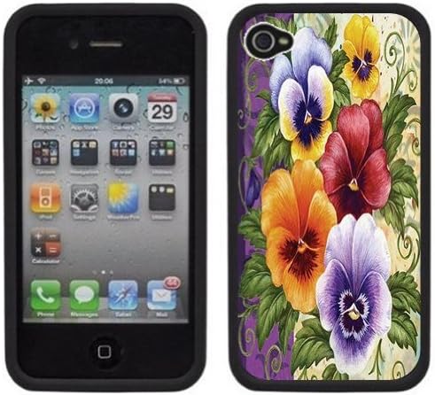 Pansies Flowers Handmade iPhone 4 4S Black Hard Plastic Case