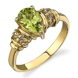 Lavish and Graceful 1.12 cts Pear Shape Peridot Diamond Ring 14Kt Yellow Gold