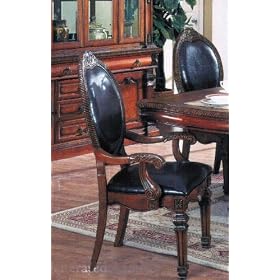 Set of 2 Dining Arm Chairs Black Bycast Cherry Brown Finish