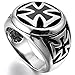 Men's Large Stainless Steel Ring Silver Black Cross Vintage