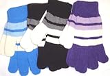 Set of Four Pairs of Multicolor Stripped Magic Gloves for Children Ages 5-14 Years