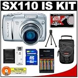 cheap Canon PowerShot SX110 IS 9.0MP Digital Camera (Silver) + 8GB SD Card + Precision Design Accessory Kit