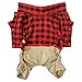 Dogloveit Cotton Plaid Shirt Style Overalls Jumpsuit Soft Autumn Dog Clothes For Cat Puppy Pet, Red, Medium