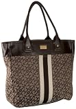 Tommy Hilfiger Logo Items Large Tommy Tote,Dark Chocolate/Ecru,one size
