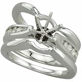14K White Gold Diamond Wedding Ring Set, Semi-Mount Setting