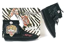 Ed Hardy Frinzy White Gray Womens Shoes Boots