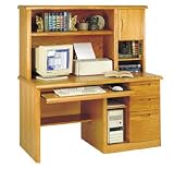 Waterfall Oak Computer Desk and Hutch