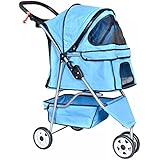 New Blue Pet Stroller Cat Dog Cage 3 Wheels Stroller Travel Folding Carrier T13