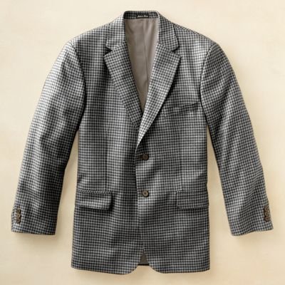 TravelSmith Mens Silk-Wool Check Sport Coat Grey 44R