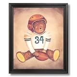Solid Wood Black Framed Green Bay Packers Football Teddy Bear Pictures Art Print