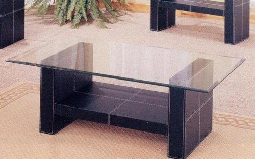 Bonded Leather Coffee Table With Glass Top