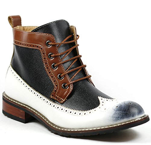 Ferro Aldo MFA-806278 White Black Brown Navy Blue Perforated Mens Lace up Dress Ankle Boot w/ Leather Lining and Full Side Zipper