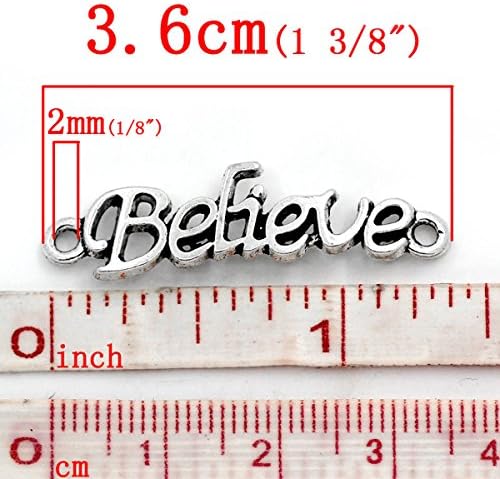 Terrific 30pcs Connectors Findings Letters Carved "Believe" Silver Tone 1 3/8"x3/8"