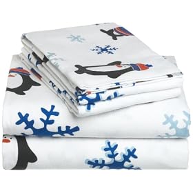 Pike Street 135-Gram Printed Flannel Sheet Set, Peter Penguin