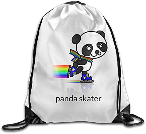 Skating Panda Vector White Drawstring Backpack Thick Waterproof Tote Shoulders Backpack Bags