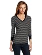 Jones New York Womens Striped V-Neck Tee With Ribbed Trim