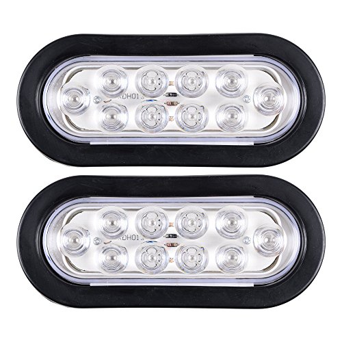 Astra Depot 2X Red Oval 6" 10-LED Turn Stop Braking Tail Light Trailer Truck RV Sealed Clear Lens