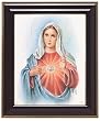 Immaculate Heart of Mary with Blue Veil in Gloss Walnut Wood Frame with Gold Trim, 10.75" x 12.75" - MADE IN ITALY