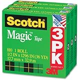 Scotch Magic Tape, 1/2 x 1296 Inches, Boxed, 3 Rolls (810H3)